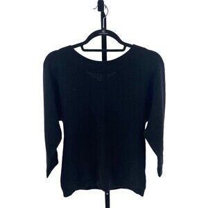 Magaschoni Cashmere‎ Women’s Size S V-Neck Sweater Black 3/4 Sleeve Quiet Luxury